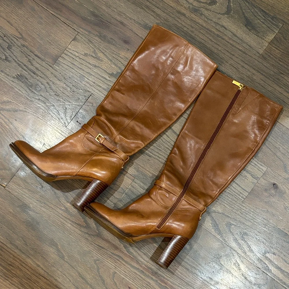 Ivanka Trump Brown Knee High Zip Up Leather Boots, Size 7.5 - Picture 11 of 11